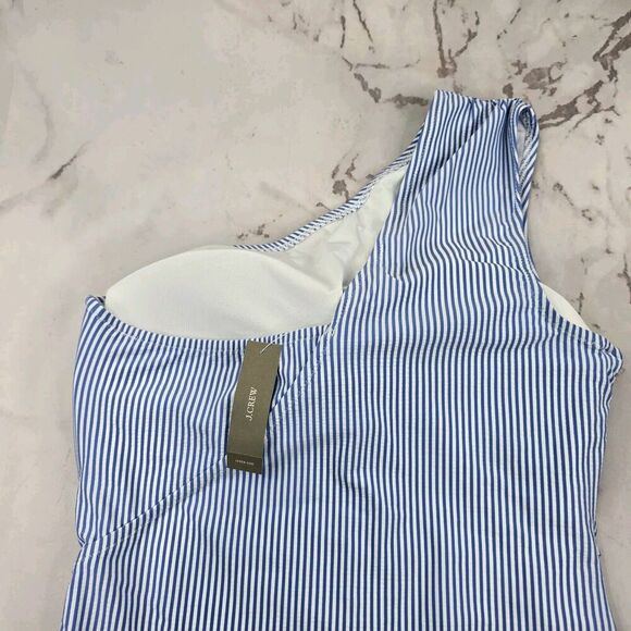 J Crew Swim 12 Blue One Piece Shoulder Ruched Bikini Full Coverage Seersucker - Picture 5 of 9